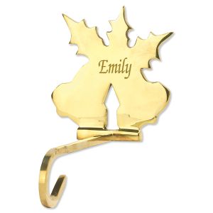 Bell/Holly Solid Brass Personalized Christmas Stocking Holder