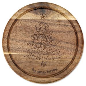 Christmas Word Tree Personalized Acacia Cheese Board Set