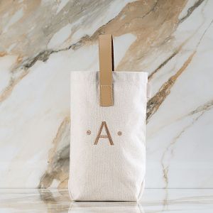 Personalized Wine Bag with Leather Strap