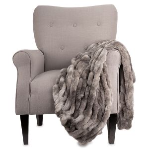 Grey Marbled Faux Fur Throw