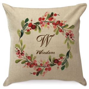 Holiday Berry Wreath Personalized Pillow