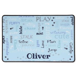 Words Cat Personalized Blue Mat