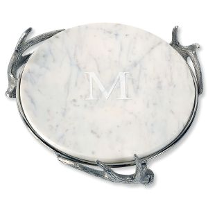 Personalized Marble Tray on Metal Antler Base