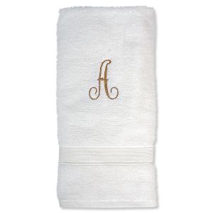 White Monogrammed Hand Towels - Script Initial