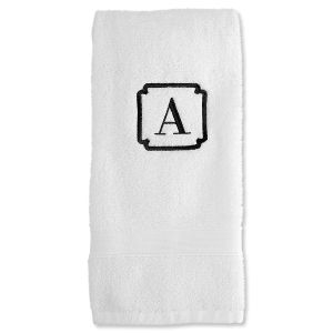 White Monogrammed Hand Towels -  Initial with Border