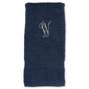 Navy Monogrammed Hand Towels -  Script Initial