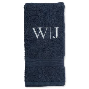 Navy Monogrammed Hand Towels -  2 Initials with Vertical Line