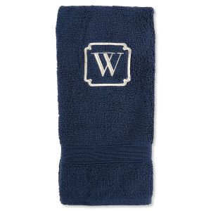 Navy Monogrammed Hand Towels - Initial with Border