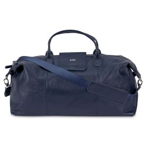 Navy Genuine Leather Monogrammed Duffel Bag