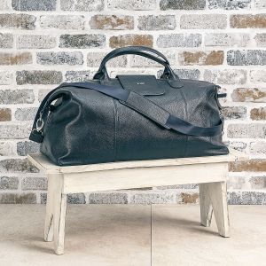 Navy Genuine Leather Monogrammed Duffel Bag