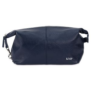 Navy Genuine Leather Monogrammed Toiletry Bag