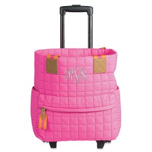 Ezra Personalized Rolling Magenta Tote - Script Monogram