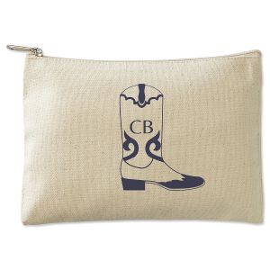 Navy Cowboy Boot Personalized Small Canvas Zip Pouch