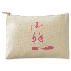 Pink Cowboy Boot Personalized Small Canvas Zip Pouch