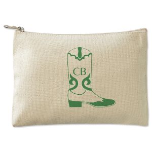 Green Cowboy Boot Personalized Small Canvas Zip Pouch