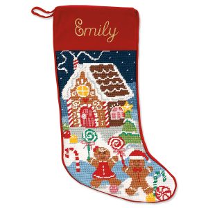 Gingerbread Needlepoint Personalized Christmas Stocking