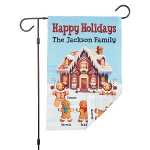 Gingerbread Family Personalized Double-Sided Garden Flag