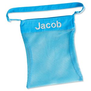 Aqua Personalized Mesh Seashell Bag
