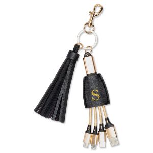 Tassel Initial Keychain with 4 Charging Cables