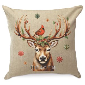 Stag with Cardinal Personalized Pillow