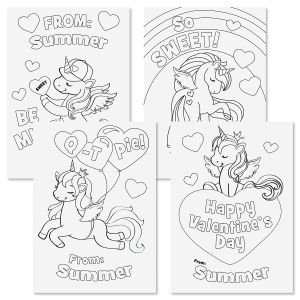 Unicorns Valentine Personalized Coloring Cards