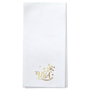 Americana Foil Stamped Disposable Hand Towels - Gold