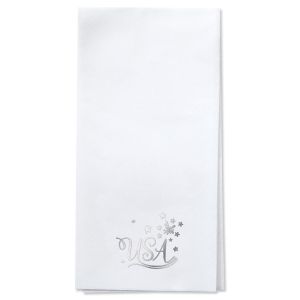 Americana Foil Stamped Disposable Hand Towels - Silver