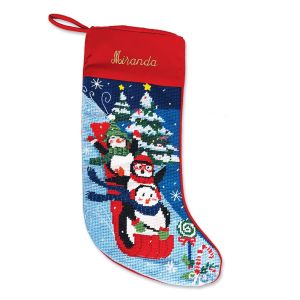 Penguin Heirloom Needlepoint Personalized Christmas Stocking