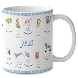 Blue Kids Gingham Alphabet Personalized Animals Mug