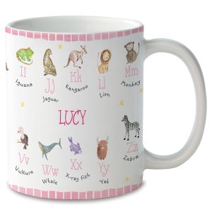 Pink Kids Gingham Alphabet Personalized Animals Mug