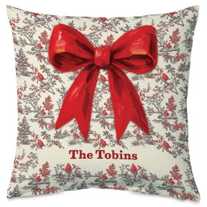 Christmas Toile Bow Personalized Throw Pillow