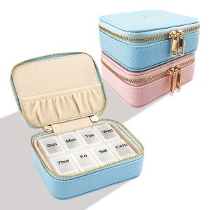 2-in-1 Blue Personalized Travel Case with Removable Pill Organizer
