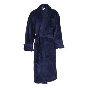 Navy Terry Velour Personalized Shawl Collar Robe