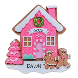Pink Gingerbread House Personalized Resin Figurine