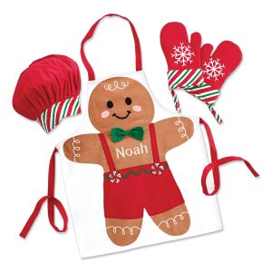 Kids’ Gingerbread Personalized Apron, Chef’s Hat & Oven Mitt Set