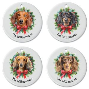 Dachshund Throw the Snow Personalized Round Ornament