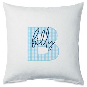 Blue Gingham Initial Throw Pillow