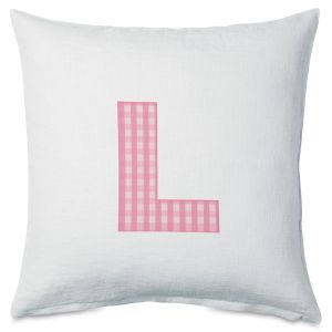 Pink Gingham Initial Throw Pillow