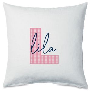Pink Gingham Initial Throw Pillow