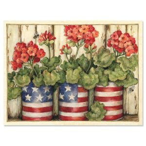 Geraniums in Patriotic Pots Note Cards