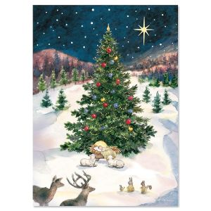 Christmas Tree with Manger Christmas Cards - Personalized