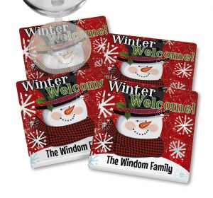 Top Hat Snowman Personalized Coasters