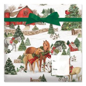Holiday Horses Jumbo Rolled Gift Wrap and Labels