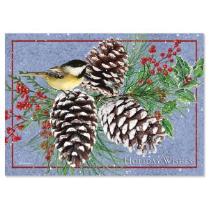Chickadee & Pinecones Christmas Cards - Nonpersonalized