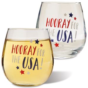 2 Patriotic Stemless Wine Glasses