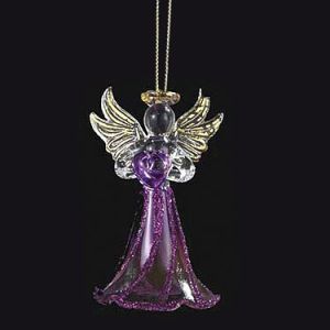 February Birthstone Angel Glass Ornament 