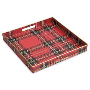 Red Plaid Square Tray