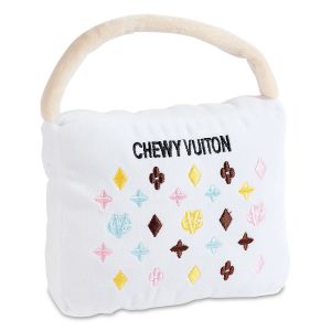 White Chewy Vuiton Handbag Pet Toy