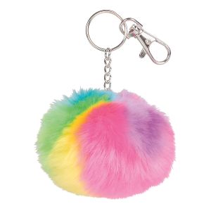 Rainbow Furry Pom Pom Keychain