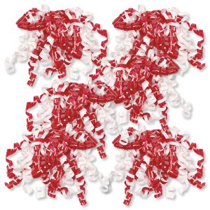 Red & White Curly Bows - Set of 24